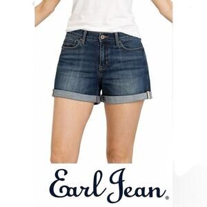 EARL JEAN Womens Denim Shorts Size 6 Blue Denim Low Rise Cuff Pockets Stretch